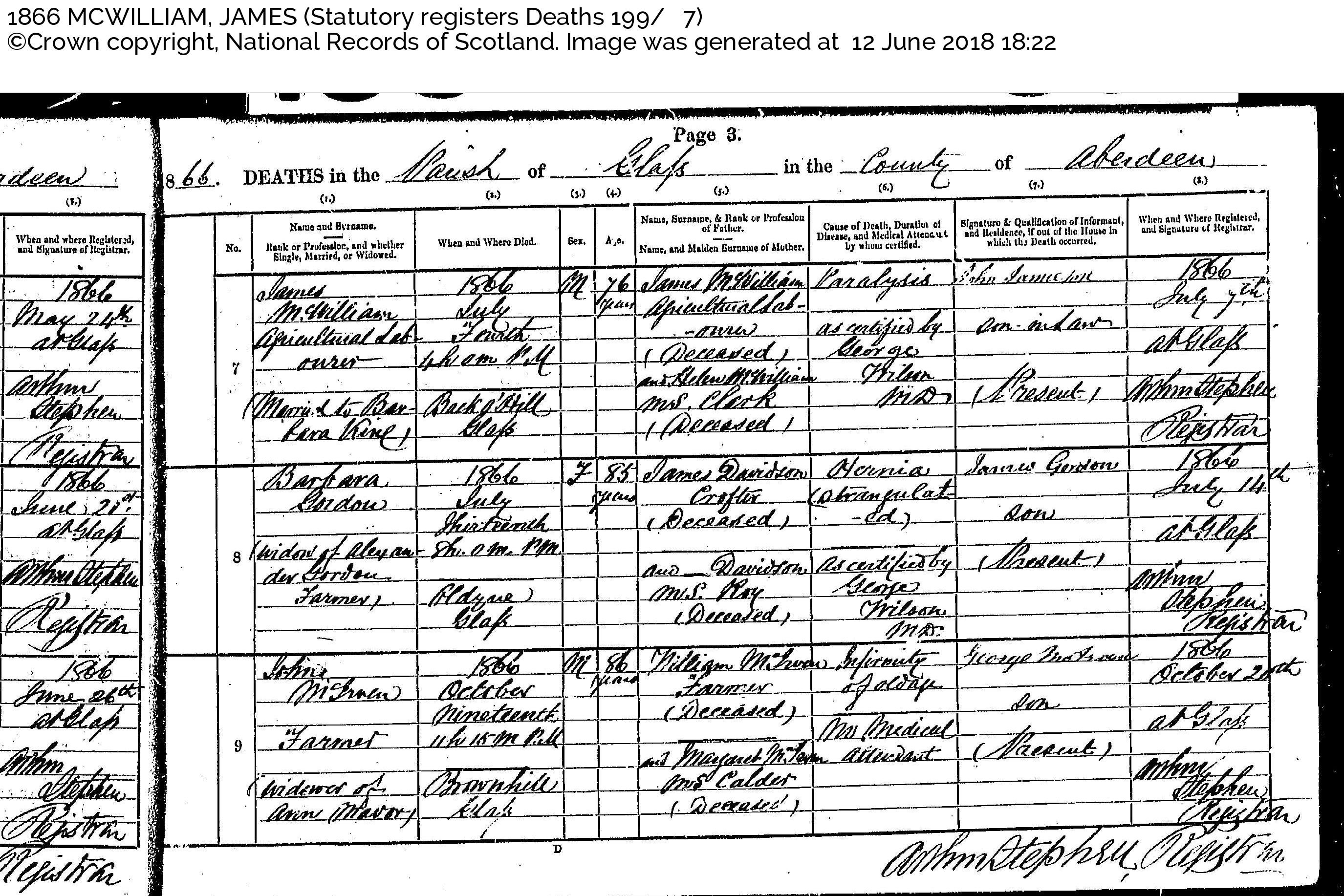 JamesMcWilliam_D1866 Glass Banffshire, July 4, 1866